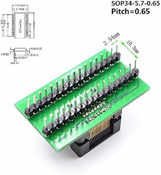 SSOP34-5.7-0.65 SOP34 Package SOP-34(5.7)-0.65 IC Test & Burn-in Socket SSOP34 to DIP34 Programming Adapter for Testing,Debug,Validation 0.65mm Pitch 5.7mm Width