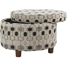 Homepop Home Decor | Upholstered Round Storage Ottoman | Ottoman with Storage for Living Room & Bedroom Black Geo Large