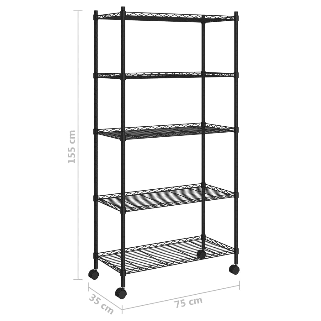 Générique Étagère de Rangement 5 Niveaux Roues 75x35x155 cm Noir 250 kg,Entreprise & Industrie,Stockage Industriel,Étagères industrielles,324630