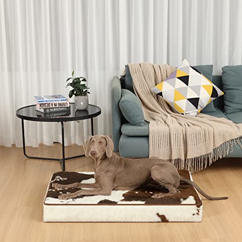 Bedfolks 4" Thick Faux Fur Orthopedic Dog Bed For Extra Large Dogs, Egg Crate Foam Dog Bed With Waterproof Lining And Removable Cover, Reversible Washable Dog Mattress For Crate，Cowhide #TOP1
