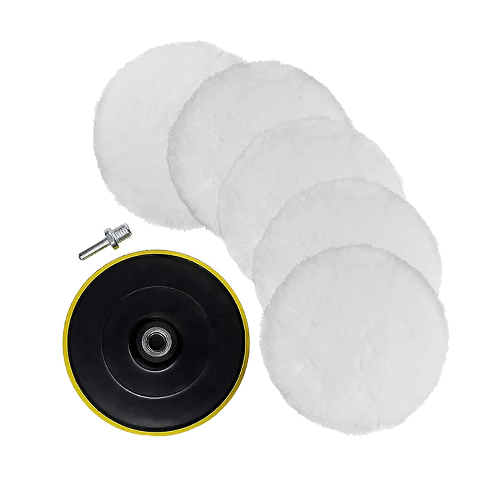 Bamyli7PCS Car Polisher, Car Polishing Pads for Drill, Wool Polishing Pads Set for Car Detailing, Sanding, Polishing, Waxing, Sealing Glaze, With M14 Drill Adapter 5 Polishing Pads and a Screw