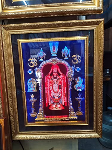 Image of Tirupati Balaji Photo with LED Lights 24 x 18-inch with Light Wooden Box Type Lord Venkateswara Photo Frame Perumal Photo with Lights Customized God Photo Frame with Lights
