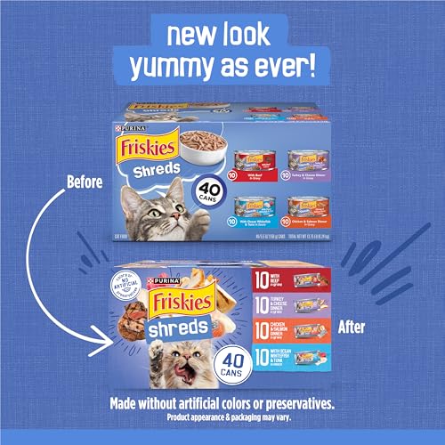 Purina Friskies Wet Cat Food Variety Pack, Shreds With Beef, Turkey and Cheese Dinner, Chicken and Salmon Dinner, and With Ocean Whitefish and Tuna - (Pack of 40) 5.5 oz. Cans image 2