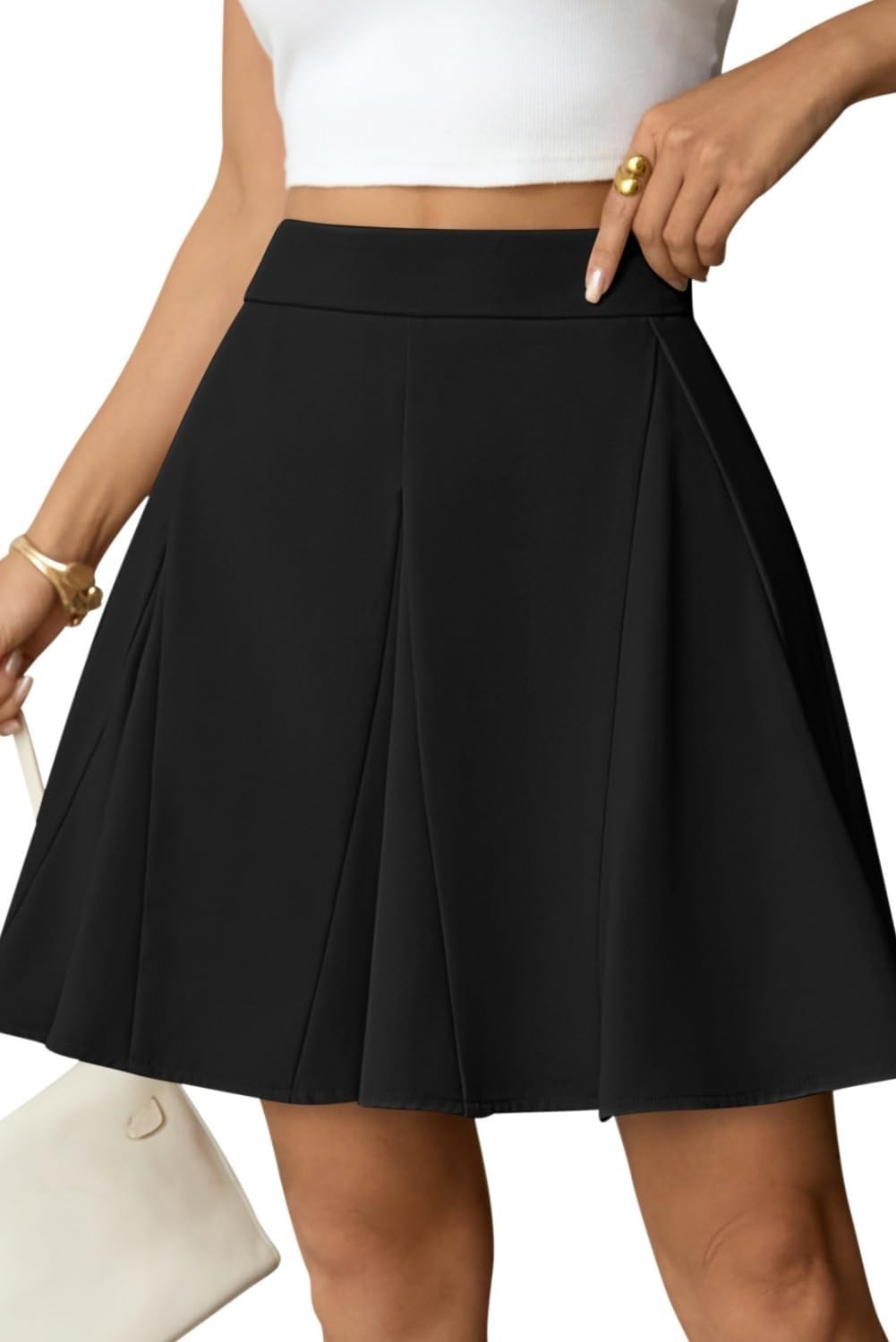 Pink Queen Flared Skirts for Women High Waist A Line Skater Mini Skirt with Shorts Casual Swing Skort