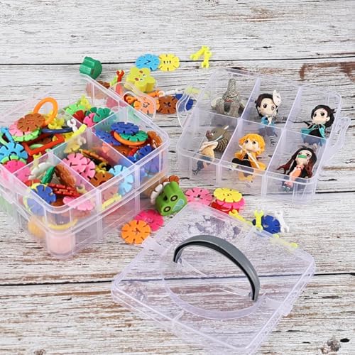 Image of UCRAVO Transparent Craft Organizer Box 3 Layer 18 Grid Stackable Storage Jewelry,Hardware,Craft Supplies Organizer Adjustable Compartments for Accessories, Beauty Supplies, Art Supplies,Toy