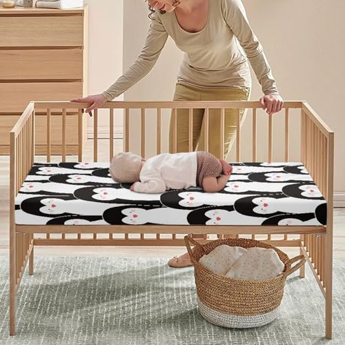 Image of Cute Penguins Fitted Crib Sheet Penguin Cartoon Baby Crib Sheet Fit Standard Crib and Toddler Mattress,Crib Mattress Sheets for Boys Girls 28 inchx52 inch