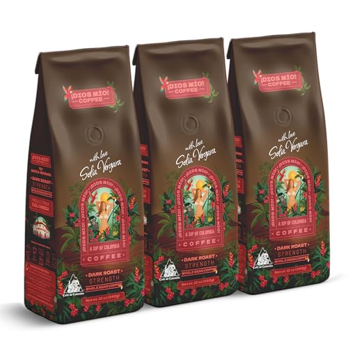 Dios Mio Coffee Dark Roast Café en Grano 12oz x3