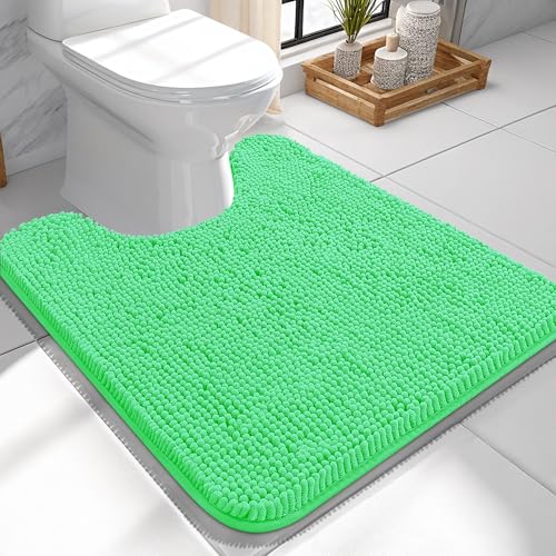 Image of OLANLY Toilet Rugs U-Shaped 24x24, Extra Soft Absorbent Chenille Contour Bathroom Rugs for Toilet, Dry Quickly, Machine Washable, Non-Slip Bath Mat, Mint Green