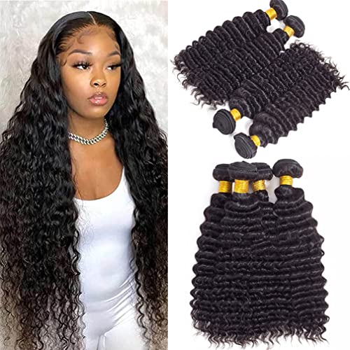 12A Brazilian Remy Virgin Hair Pineapple Deep Wave 4 Bundles 20"22"24"26" 400g Virgin Brazilian Deep Wave Human Hair Bundles 100% Unprocessed Virgin Remy Hair Bundles Natural Color