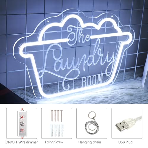 Image of The Laundry Room Neon Sign, USB Powered Laundry Room LED Neon Light, Dimmable Laundry Sign Acrylic Wall Decor Hanging For Door Home Business Laundry room Bathroom Farmhouse Housewarming Gift