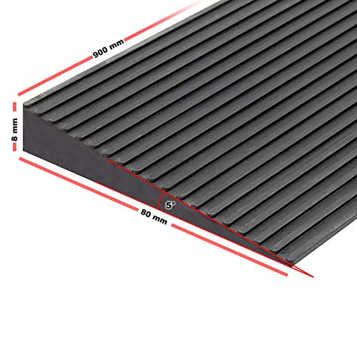 Wiltec Türschwellenrampe 900x80x8 mm für Rollstuhl & Rollator, schwarz, Rollstuhlrampe aus Vollgummi, rutschfeste Oberfläche, Bordsteinrampe kürzbar
