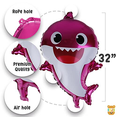 Image of ITAF Set of 35 Pcs Baby Shark Cartoon Theme Birthday / Baby Welcome / Baby 1st First Birthday Foil Balloons Decoration Kit For Girls , Boys, Kids - 1 Blue Shark Foil Balloon ,2 Blue Star Foil Balloons , 2 Printed Fish Faces Round Foil Balloons ,10 White, 10 Rosegold & 10 Silver Metallic Balloons