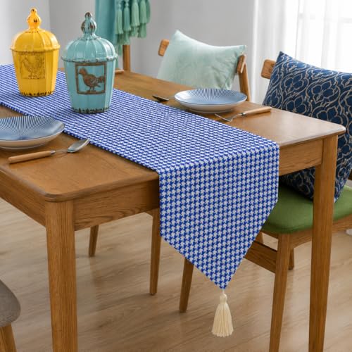 Image of STITCHNEST 'Nomad Weave Collection' Jacquard Table Runner 13x72 Inches| Tassel Finish | Modern Dining Table Decor