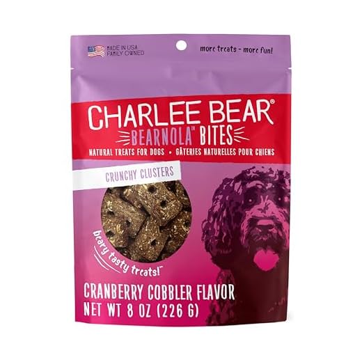 Charlee Bear Bearnola Bites Crunchy Dog Treats, Cranberry Cobbler, 8 Ounce Resealable Bag, Limited Ingredient, Natural, Healthy Granola Dog Snacks, Made in USA
