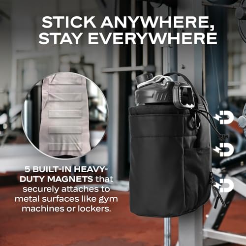 Magnetic Gym Bags for Men & Women, Magnetic Water Holder for Gym with 5 Built-In Magnets & Phone Pouch, Sling Bag Carrier for Fitness, Travel, Sports | Keep Items off Floor B0072