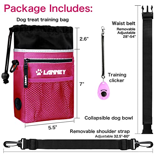 Dog Treat Pouch Pet Training Bag for Small to Large Dogs, Treat Tote Carry Kibble Snacks Toys for Training Reward Walking, Metal Clip, Waist belt, Shoulder Strap, Poop Bag Dispenser and Clicker