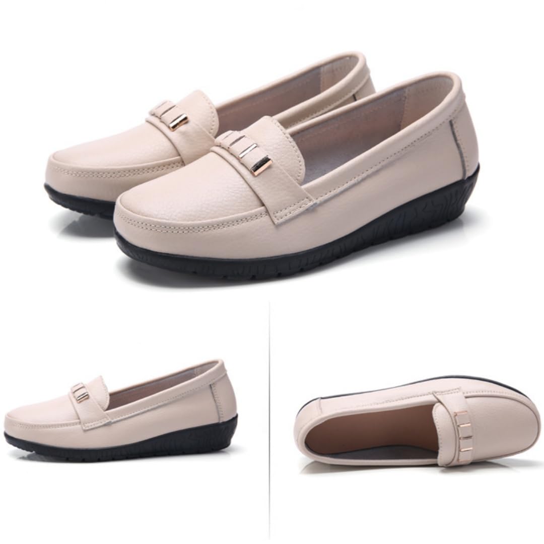 Mocassini classici da donna in pelle comodi penny, mocassini ortopedici in pelle traspirante ampia vestibilità slip-on zeppa scarpe ufficio business walking mocassini