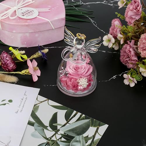 Image of Preserved Flowers for Delivery Prime,Birthday Gifts for Women Mom Grandma | Christmas Rose Gifts for Women Mom Her,Glass Angel Figurines with Forever Preserved Flower Inside,Rose Gift Stocking Stuffers