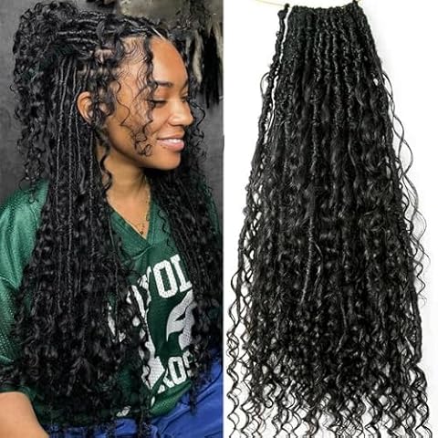 Pre-looped Crochet Locs with Human Hair Curls Dreadlocks Hair With Curly Human Hair End Soft Messy Boho Faux Locs for Women 22inch 72 Locs Cover