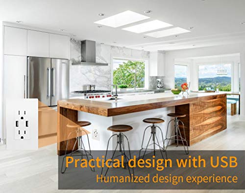 Usb Outlet 4.8A Wall Charger Dual High Speed Receptacle 15 Amp, Smart Fast Charging Capability, Tamper Resistant 15Amp Outlet Wall Plate Included Ul Listed White Micmi C48 (4.8A Usb Outlet 1Pack) #TOP4