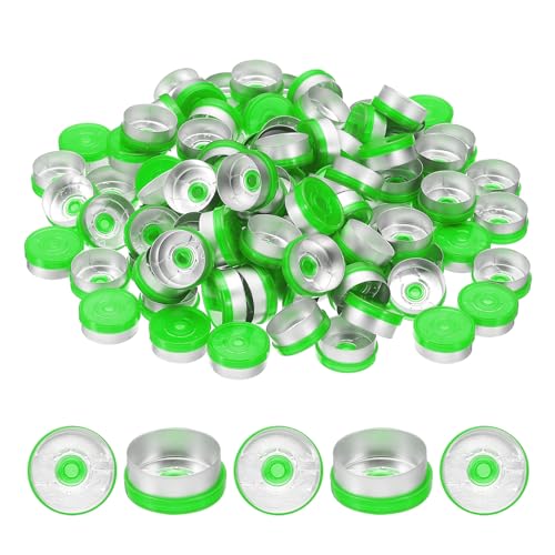 PATIKIL 20mm Flip Off Caps, 100 Pcs Flip Off Caps Flip Off Seals Flip Off Vial Seals Plastic Aluminum Caps Cover for Glass Vial Laboratory, Green