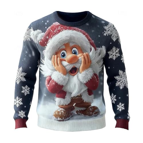 Wein Weihnachtspullover Herren Lustig Rundhals Strickpullover Christmas Sweater Weihnachtsparty Style Weihnachtspulli Weihnachten Männer Classic...