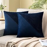 EMEMA Samt Kissenbezug Streifen Dekorative Sofakissen Dekokissen Kissenhülle Kissenbezüge Couchkissen Kissen Zierkissen Samtkissen für Couch Sofa Wohnzimmer 2er Set 40x40 cm Dunkelblau