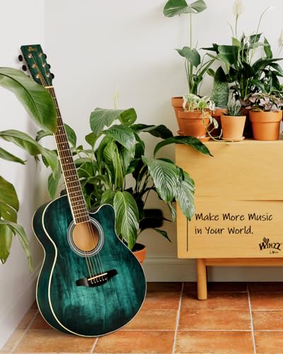 Miniatura 6 de Winzz 40 Pulgadas Guitarra Acústica Con Cuerdas De Acero Para Principiantes Adultos Y Estudiantes, Elegante Diseño De Color Único Azul-Verde