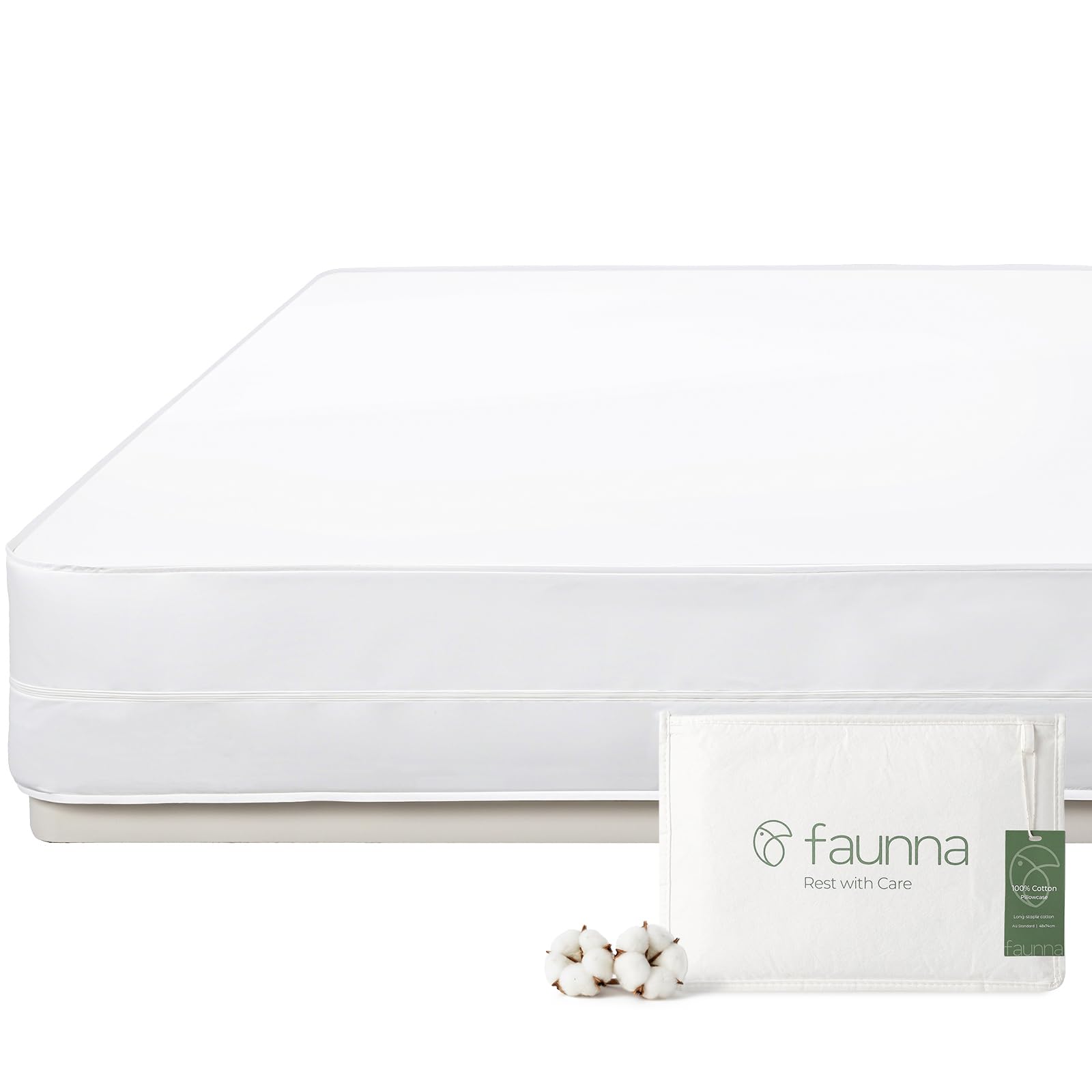 FAUNNA Zippered Mattress Encasement, 100% Cotton Bed Bug and Dust Mite Proof Mattress Protector, Hypoallergenic, Antibacterial Protection, Noiseless