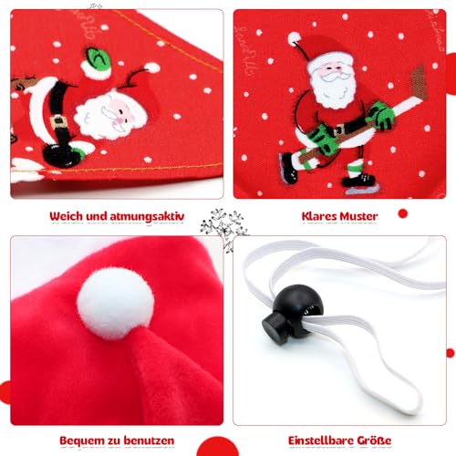Scettar 2 Stücke Weihnachten Haustier Bandana Schal und 2 Stücke Weihnachtsmütze,Weihnachten Haustier Kostüm,Hund Halstuch für Kleine Mittelgroße Große Hunde Katzen