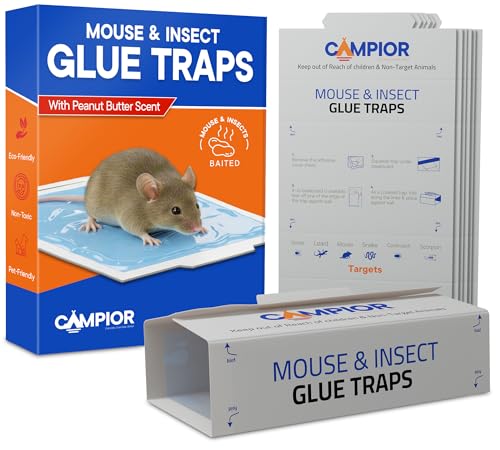 Campior Glue Traps [12 Pack] Pre-Baited Mouse Traps - Ultra-Adhesive Glue Boards for Rodents/Mice, Rats/Snakes/Lizards/Insects - Safe Non-Toxic Sticky Mouse Traps Indoors for Home Office, Garage.