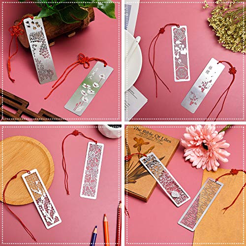 8 Pieces Hollow Metal Bookmarks Teachers Appreciation Gift Stainless Steel Bookmarks With Red Knot Theme Series Bookmarks Set For Book Reading Presents, 4.5 X 1.25 Inch #TOP6