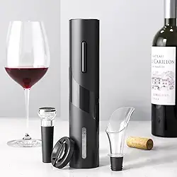 Kit Abridor de Vinho Elétrico c/Cortador de Lacre, Bomba a Vácuo, Rolhas Vedantes e Bico Dosador – Compacto, Fácil de Usar, Ideal para Casa e Eventos, Funciona com 4 Pilhas AA – Premium