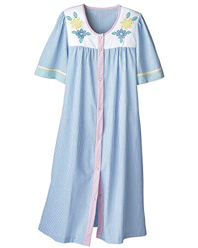 National Seersucker House Coat, Blue, Medium