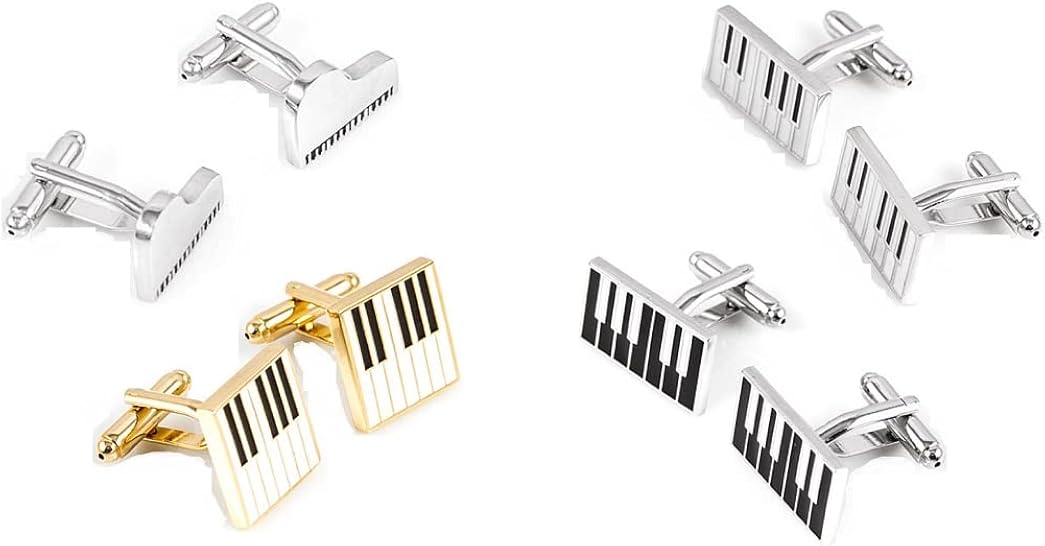 MRCUFF Piano Keys Grand Music 4 pares de gemelos en una caja de regalo de presentación y paño de pulido