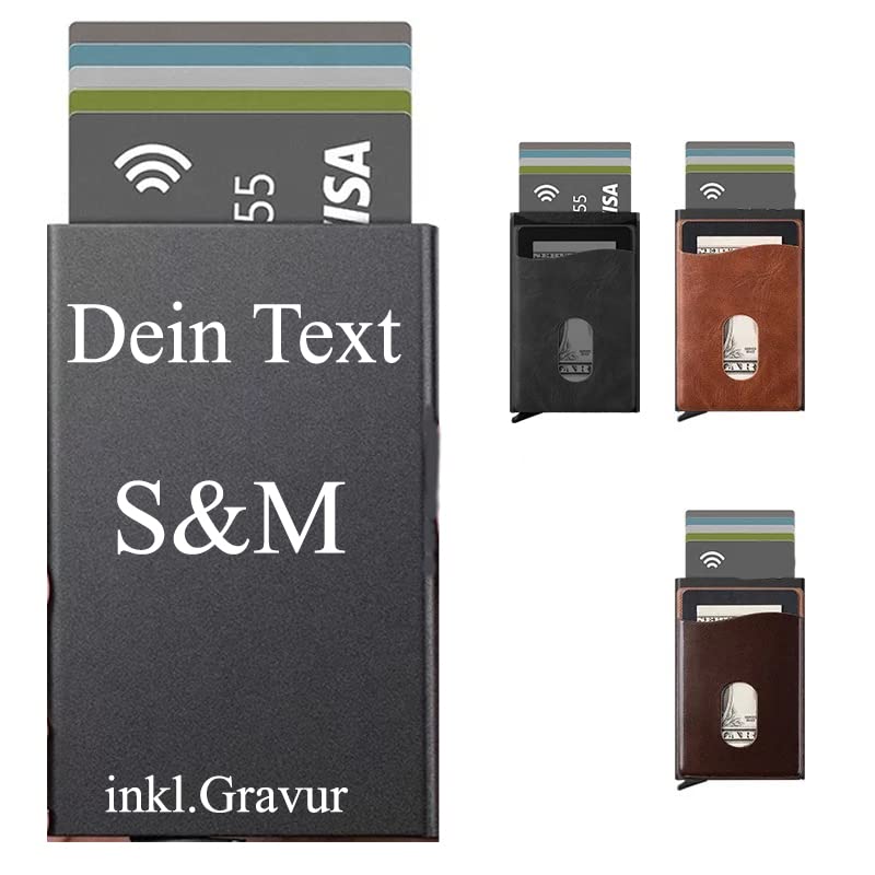 Personalisiertes Kartenetui mit Gravur – RFID & NFC Schutz – Aluminium Mini Portemonnaie für 7 Karten – Slim Kreditkartenetui mit Namen oder Datum – Geschenk für Männer & Frauen