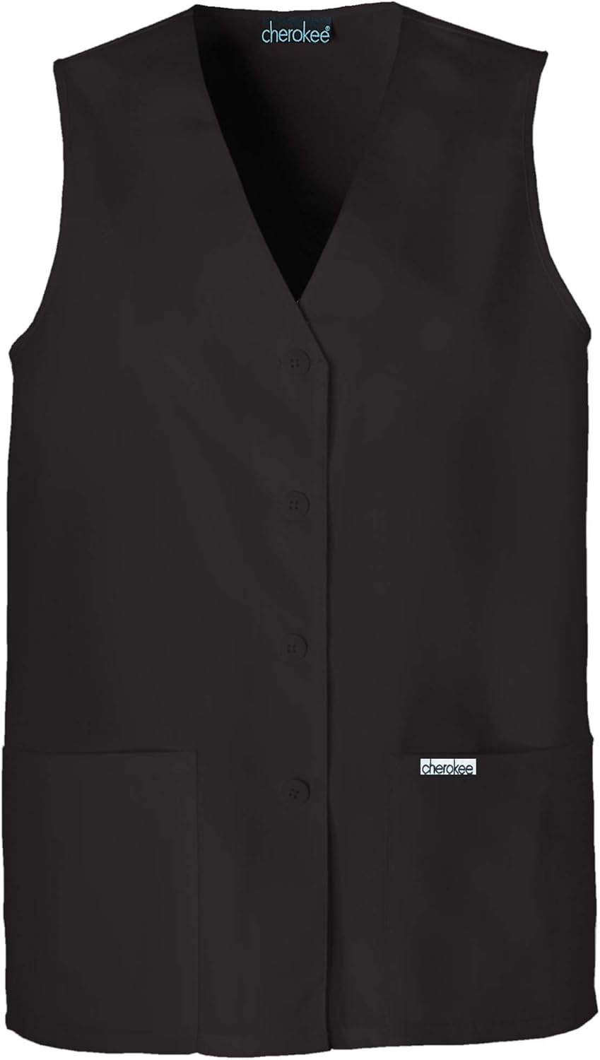 Cherokee Women's Scrub Vest Coat Modern Vest with Button Front & 2 Pockets- 1602