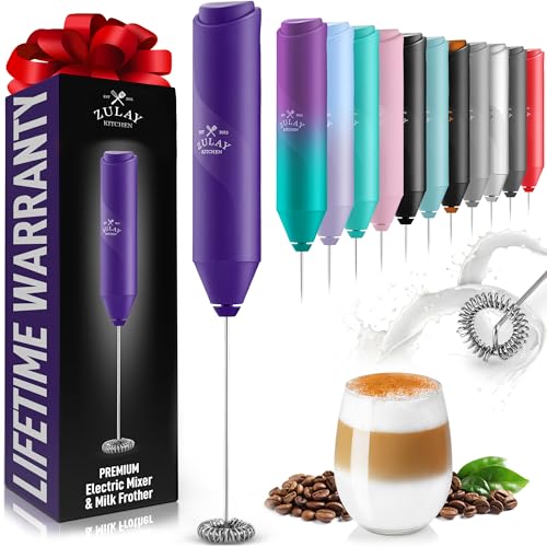 Image of Zulay Kitchen Milk Frother Handheld Battery Operated - Electric Drink Mixer for Coffee, Lattes, Cappuccinos, Matcha & Hot Chocolate - Portable Foam Maker & Coffee Bar Accessory - Blackberry Purple
