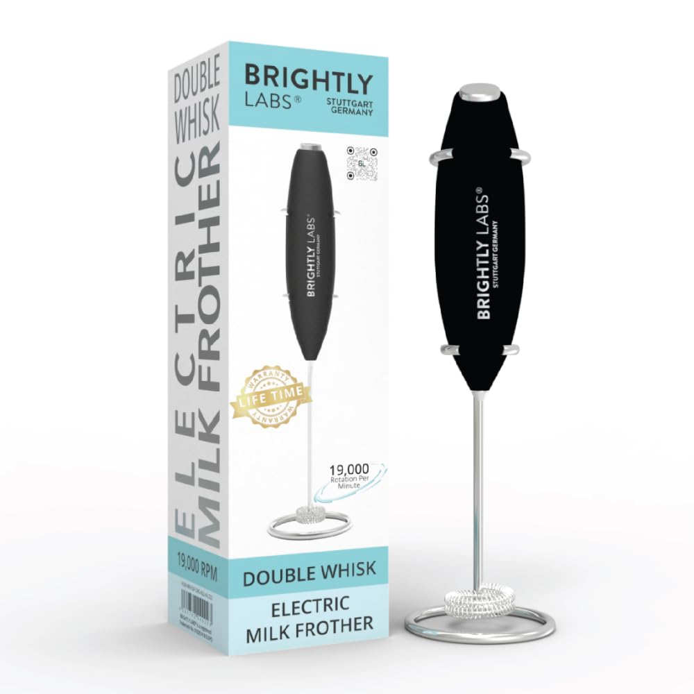 Brightly Labs Powerful Milk Frother for Coffee with Upgraded Titanium Motor - Handheld Frother Electric Whisk, Milk Foamer, Mini Mixer & Coffee Blender Frother for Frappe, Latte, Matcha, with Stand
