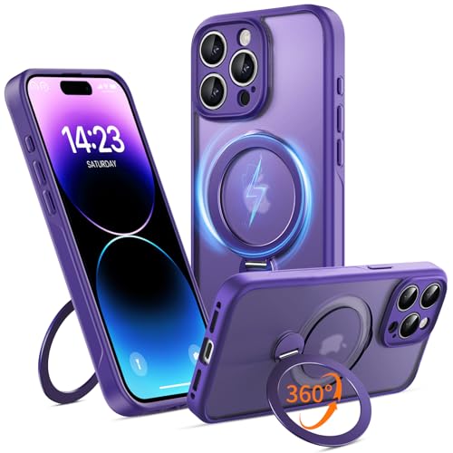 Jockvo for iPhone 14 Pro Case with 360° Spin Magnetic Stand 6.1''[Compatible with Magsafe][16FT Military Protection] Translucent Slim Back Soft Edge with Stand, Purple by Jockvo - Used condition - US$5.47