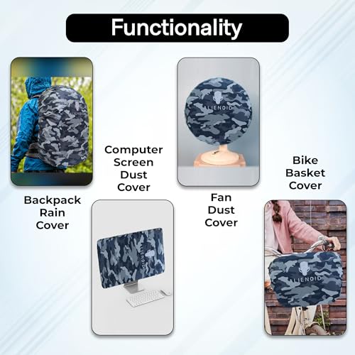 Image of Alienoid Waterproof Bag Rain Cover | Rain, Dust & Scratch Protection | Elastic Fit Luggage Cover | Ideal for Backpack, Trekking, Travel, School, Office (20-30L) (Camouflage Grey)