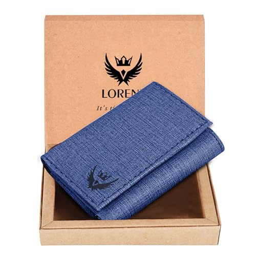 Image of LORENZ Trifold Wallet for Men, Navy Blue, 6 Credit Card Slots, 2 Currency Compartments, 2 Coin Pockets, ID Window | Non Leather | WL-97