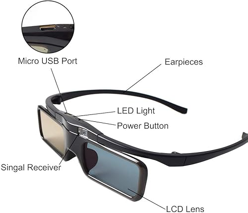 Miniatura 5 de Gafas RF 3D con obturador activo RF 3D Gafas recargables RF 3D TV Proyectores de TV 3D Juegos de películas 3D Obturador activo Gafas RF 3D Gafas