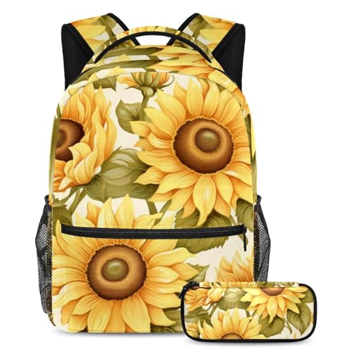 Sac à dos imprimé tournesol sans couture à grande capacité de stockage