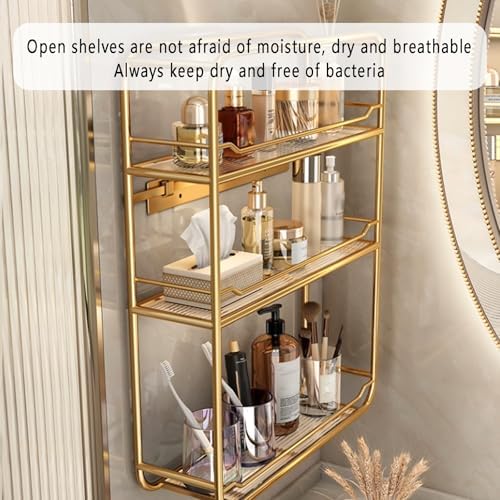 Gold Wall-Mounted Acrylic Bathroom Storage Cabinet, Over-The-Toilet Organizer, 3-Tier Carbon Steel Frame, Stylish Pantry Shelf for Bathroom & Living Room (30.8"x11"x5")
