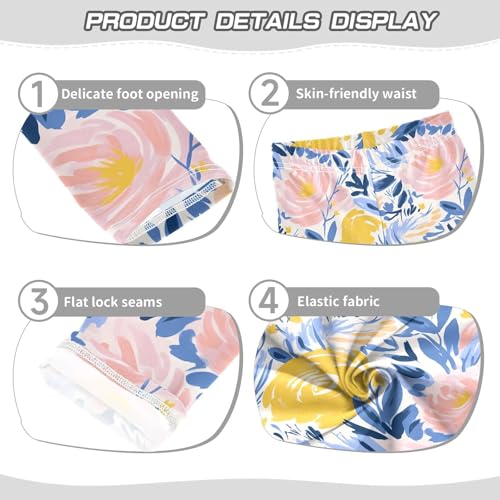 ALAZA Girls' Leggings Children's Yoga Pants Skinny Printed Dance Pink Yellow Flowers Comfortable 4T2