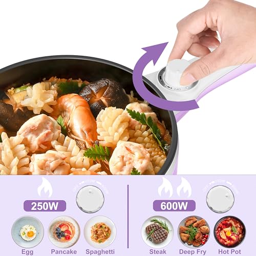 Dezin Hot Pot Electric Upgraded, Non-Stick Sauté Pan, Rapid Noodles Electric Pot, 1.5L Mini Portable Hot Pot for Steak, Egg, Fried Rice, Ramen, Oatmeal, Soup with Power Adjustment - Image 4