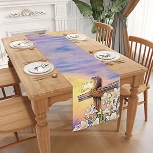 Linen he is risen easter table runner 72 inches long he is risen easter decor religious jesus easter spring summer home kitchen dining room table decorations  urban country home decor