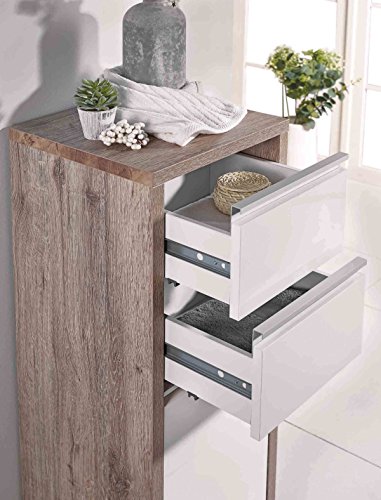 Schildmeyer Bello Midischrank 138176, wildeiche Dekor/weiß glanz, 34,5 / 33 / 97 cm