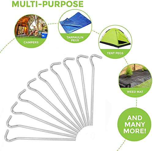 Heavy Duty Tent Garden Ground Pegs Stakes, Zinc Plated Steel 20cm (8 Inch) for Outdoor Camping, Hiking, Gardening, Plant Support, Gazebo, Tarpaulin, Netting Hooks - Image 4